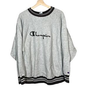 Vintage 90s Champion Reverse Weave Crewneck Sweatshirt Grey Black Made in USA Me